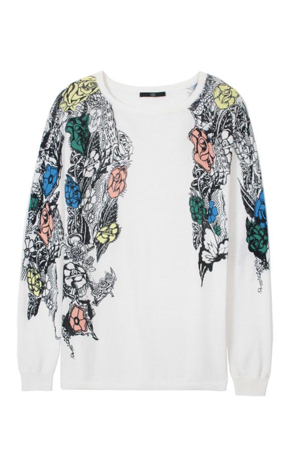 Tattoo Printed Boatneck Pullover