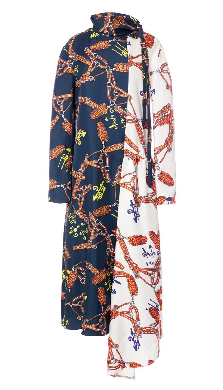 Renzo Scarf Print Bicolor Dress