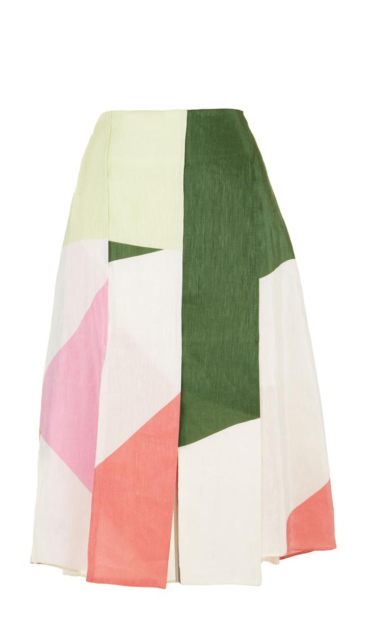 Pieza Print On Silk Linen Paneled Skirt