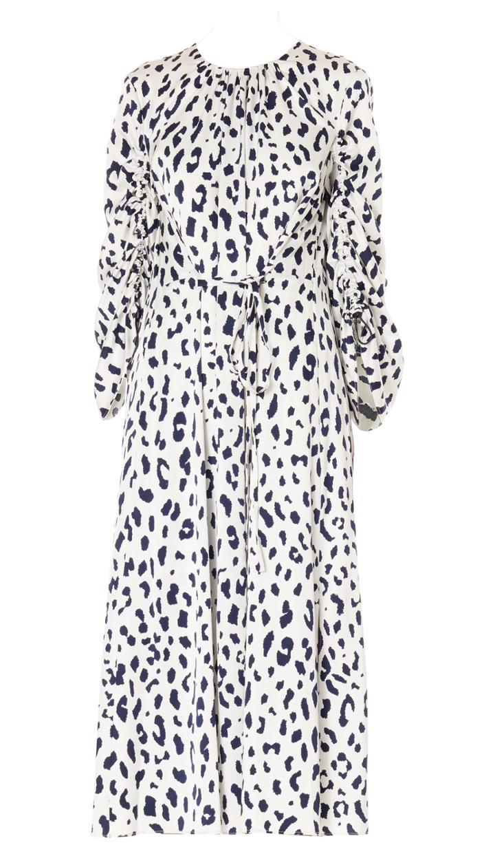 Cheetah On Hammered Satin Sculpted Sleeve Dress