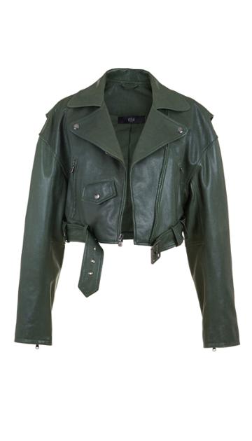 Anesia Leather Cropped Moto Jacket