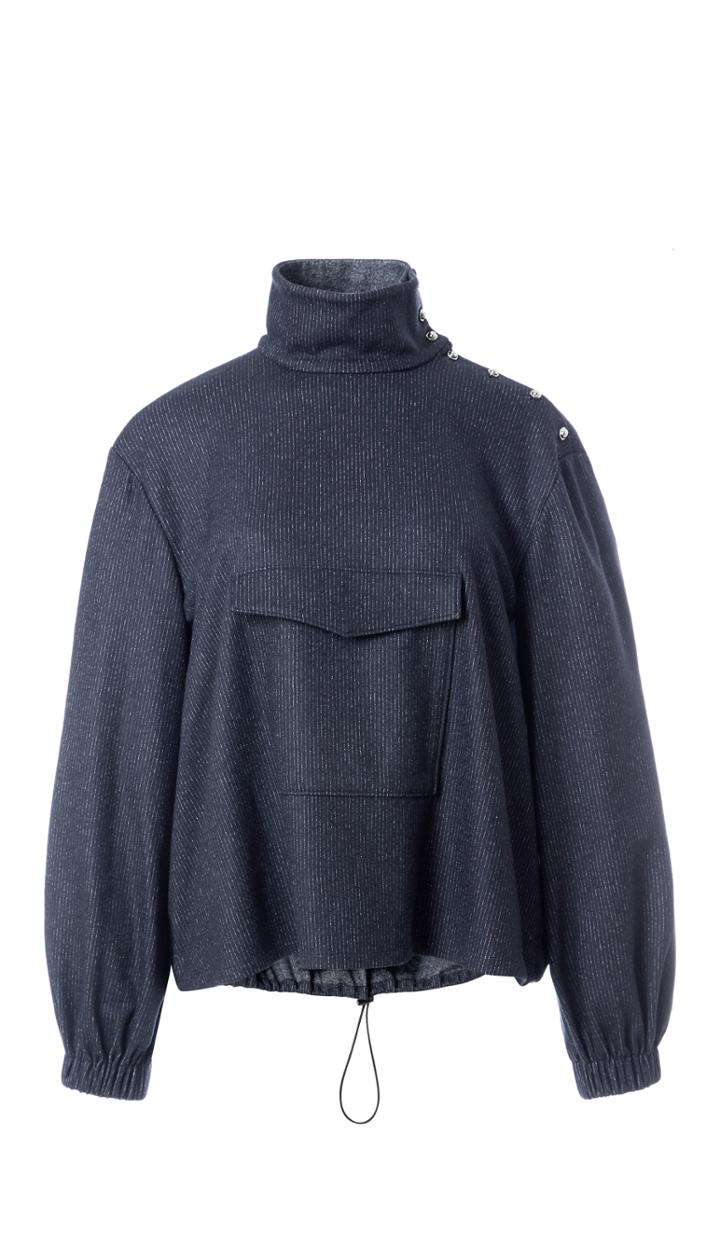 Tweed Stripe Funnel Neck Top