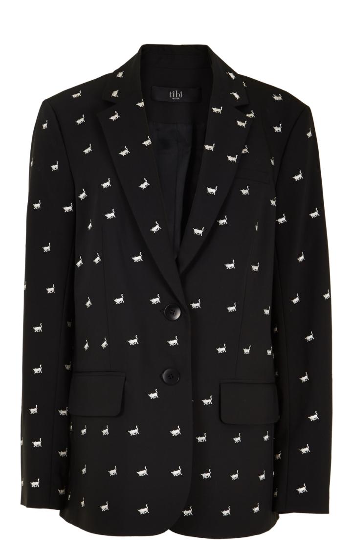 Embroidered Tropical Wool Boyfriend Blazer