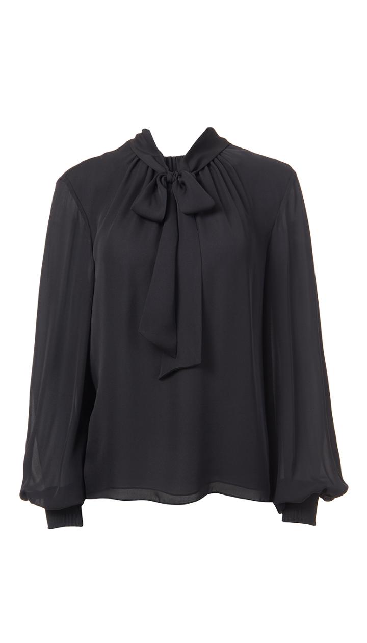 Silk Georgette Shirred Blouse With Removable Tie
