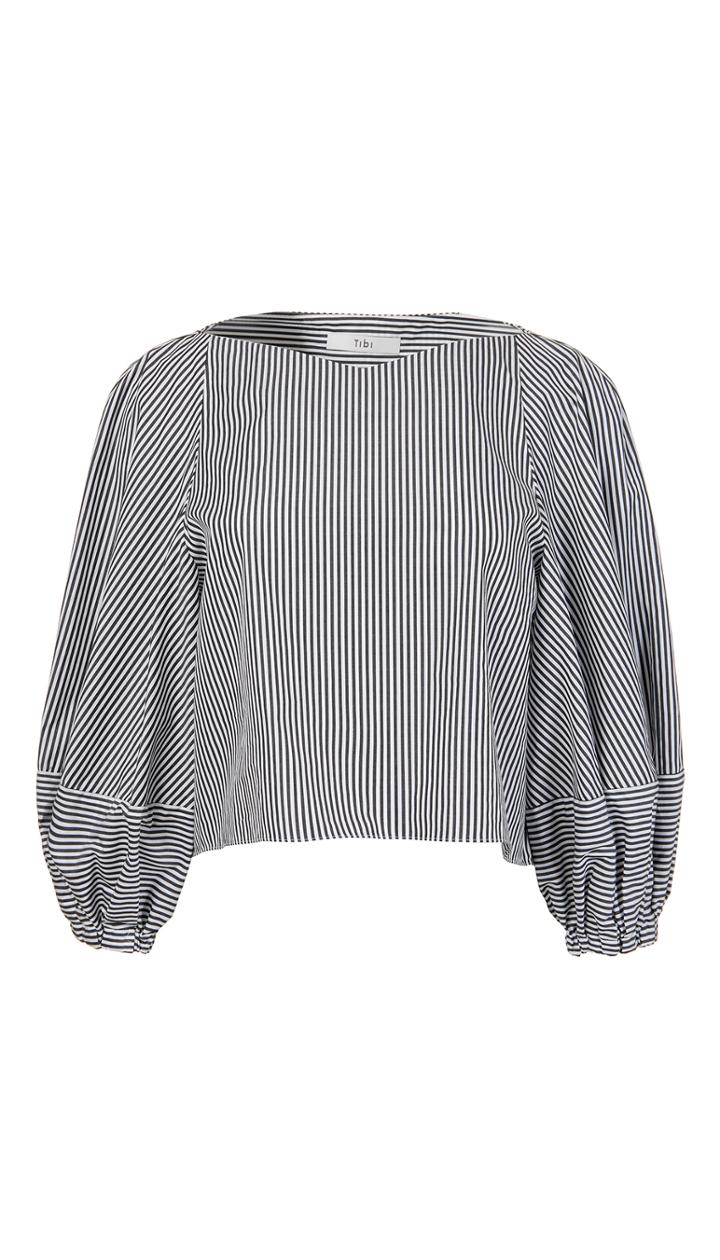 Stripe Shirting Bell Sleeve Crop Top