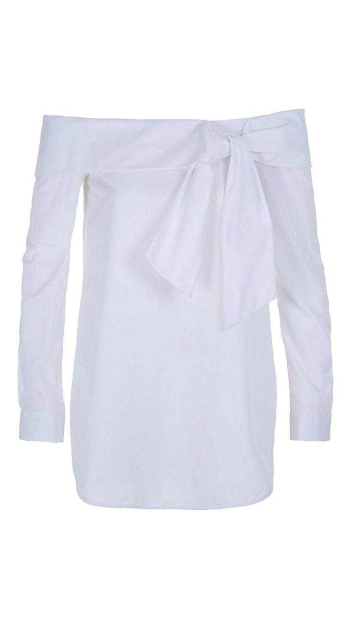 Luxe Tuxedo Off-shoulder Bow Top