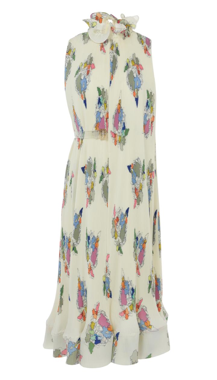 Pleated Camellia Sleeveless Dress With Removable Belt