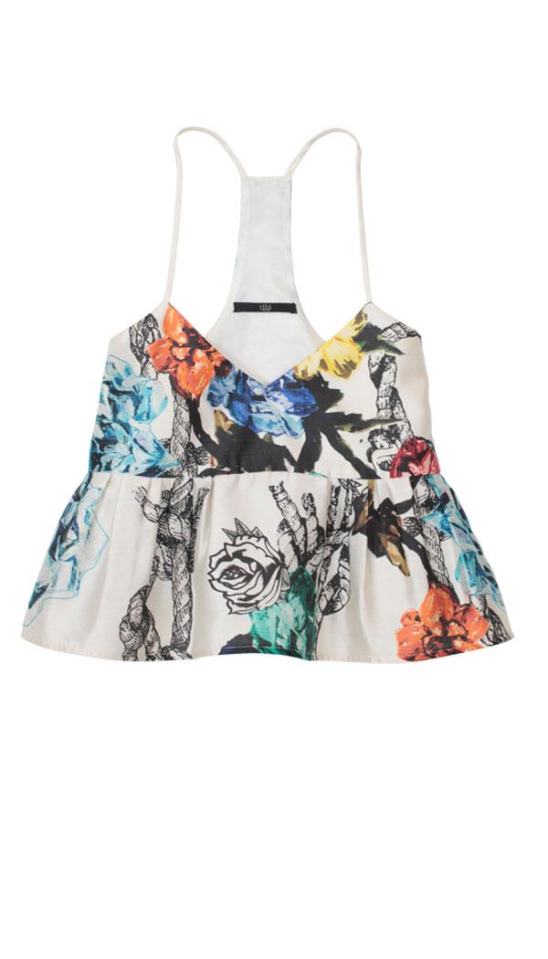 Tattoo Printed Silk Ruffle Cami