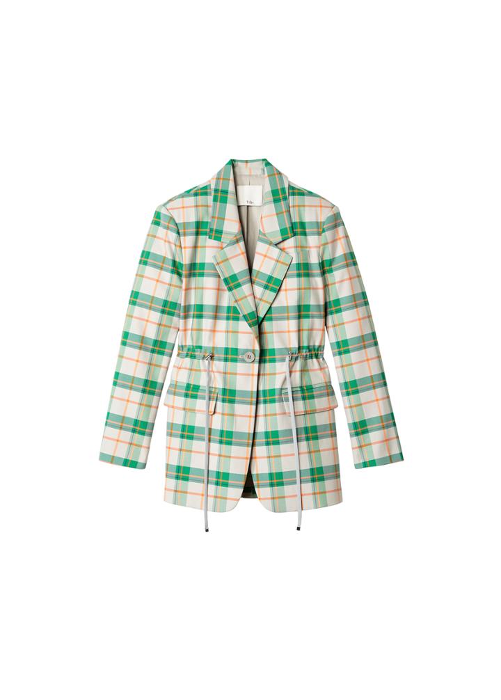 Hani Plaid Oversized Drawstring Blazer