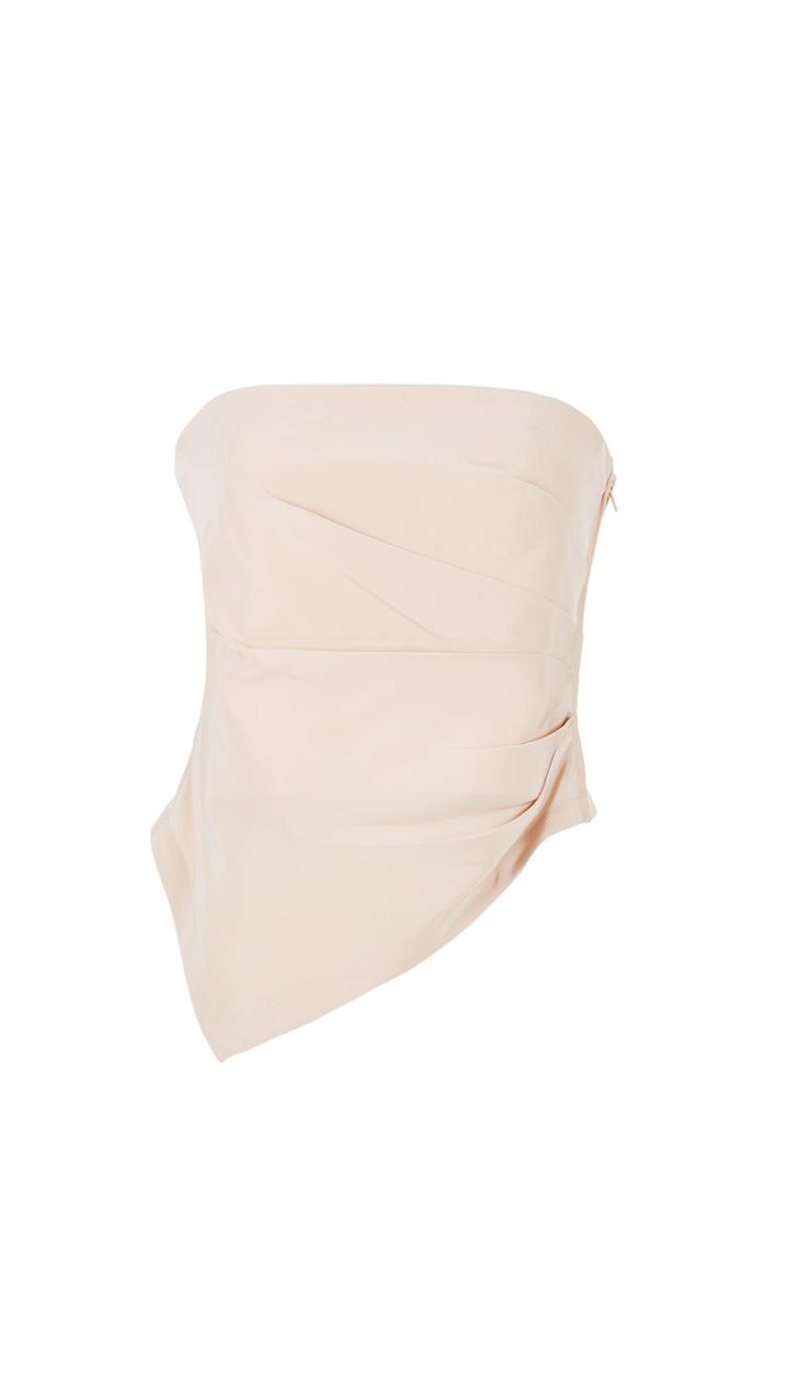 Silk Strapless Pleated Top
