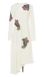 Silk Paisley Patch Asymmetrical Dress With Fringe