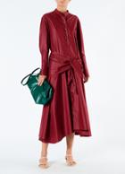Glossy Plainweave Shirtdress With Removable Waist Tie