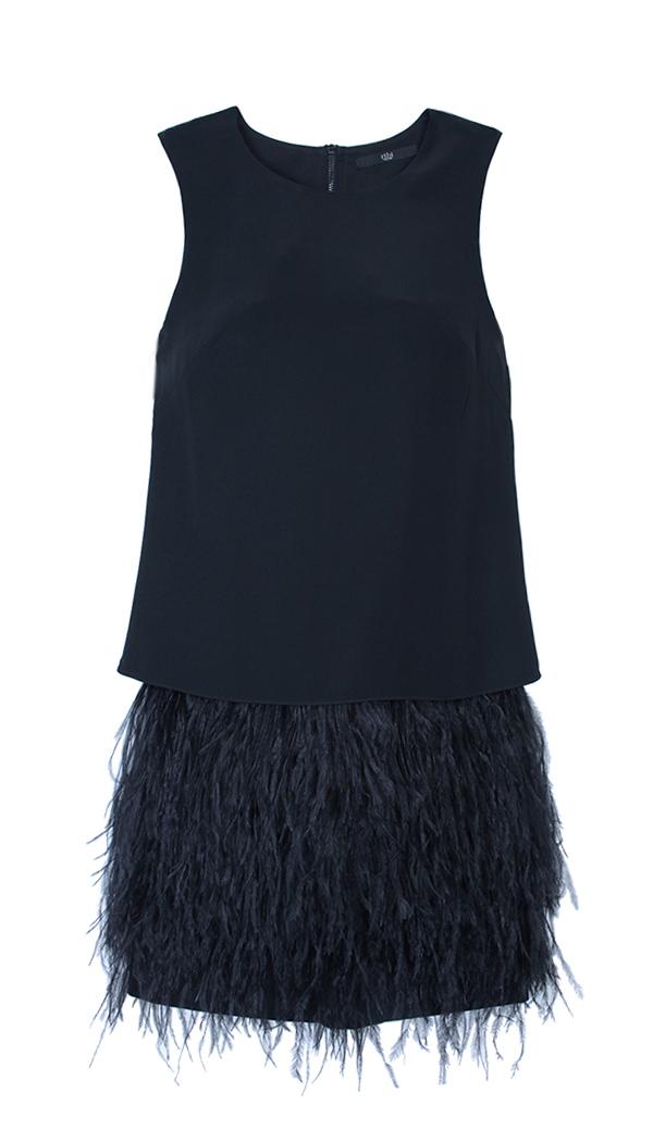 Cera Tuxedo Feather Trim Dress
