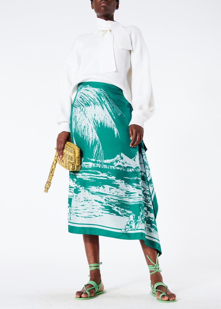 Leilani On Silk Twill Asymmetrical Skirt