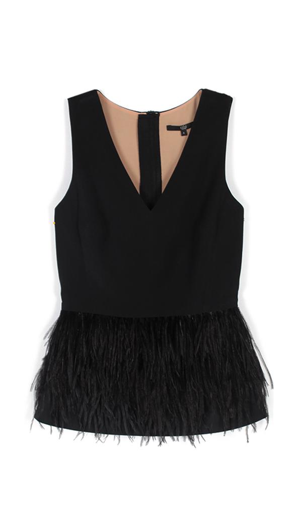 Cera Tuxedo Feather Peplum Top