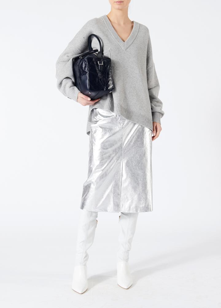 Cashmere V-neck Patch Pocket Oversized Pullover