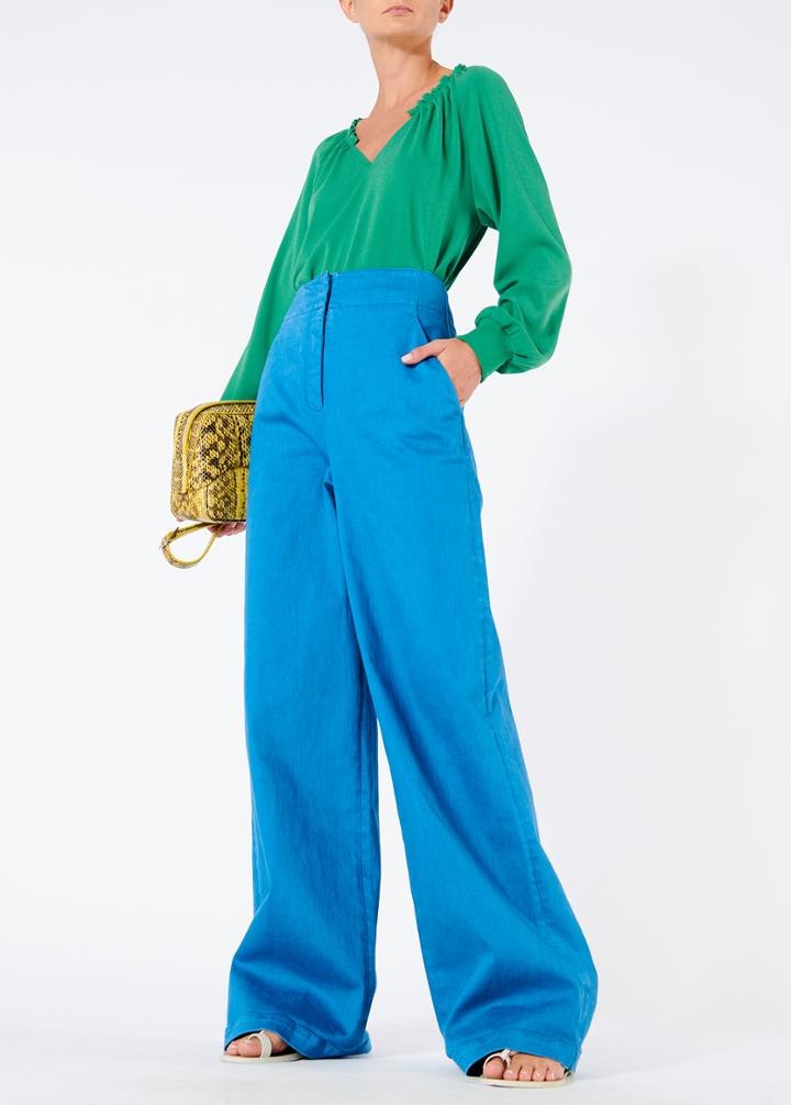Savanna Crepe Split Neck Ruffle Neck Top