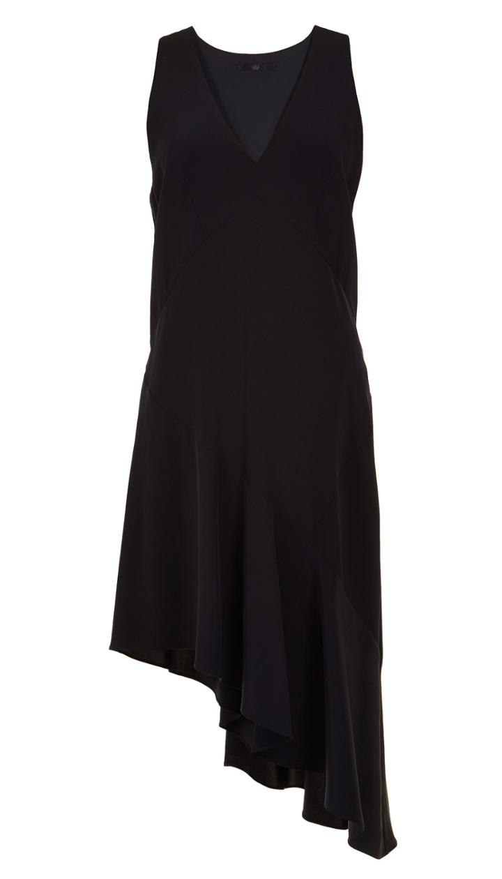 Silk Seamed Ruffle Dress