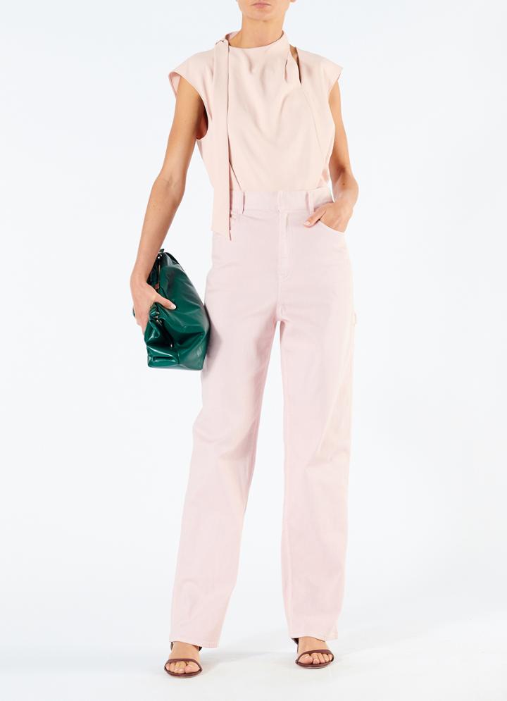 Chalky Drape Sleeveless Pleat Tie Top