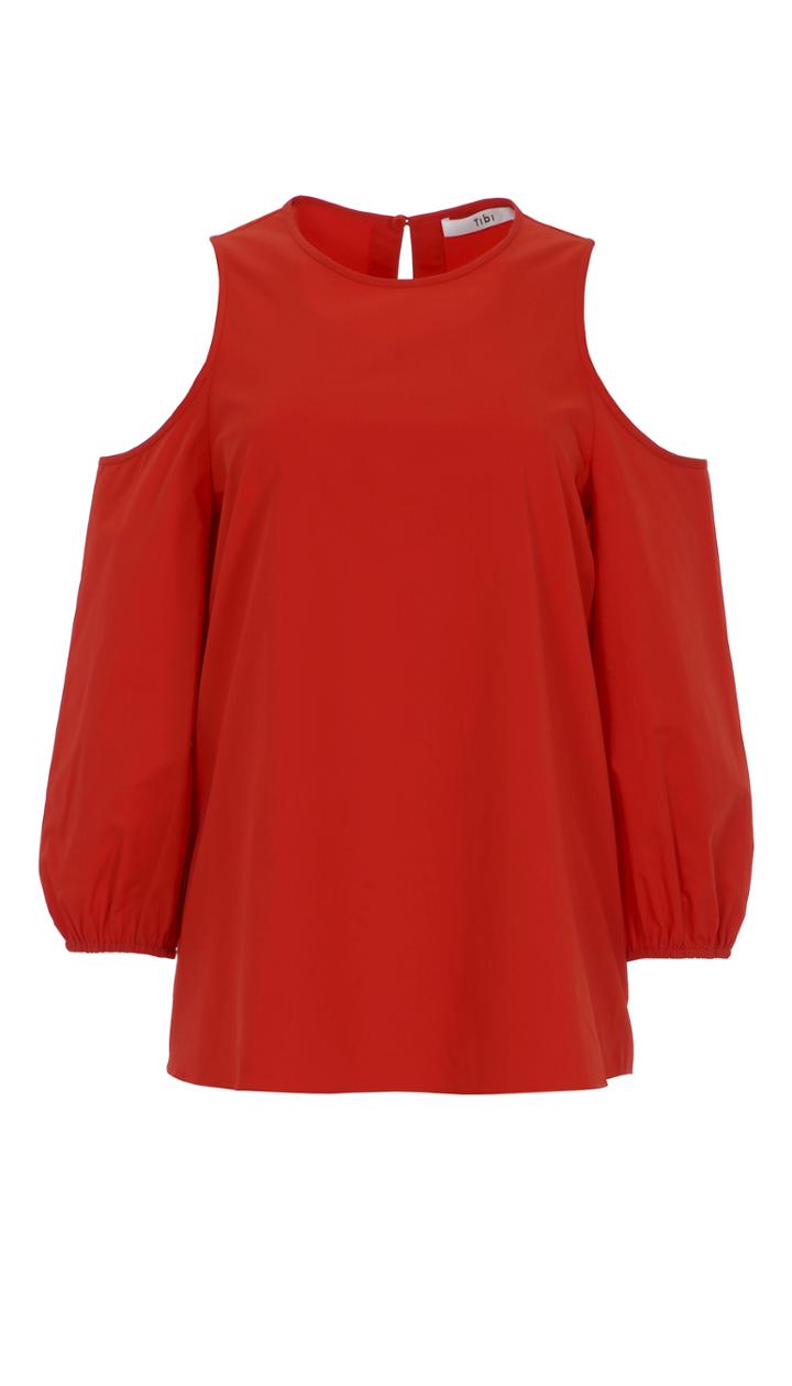 Satin Poplin Cut Out Shoulder Top