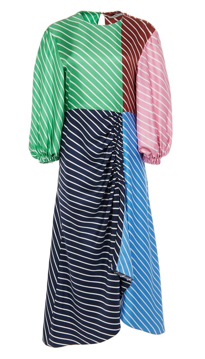 Delphina Stripe Shirred Long Dress