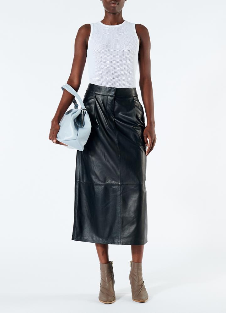 Tissue Leather Pleated Skirt