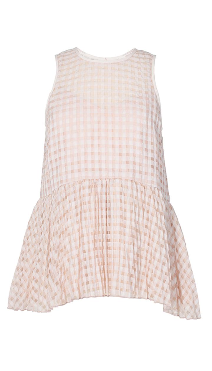 Windowpane Jacquard Pleated Peplum Top