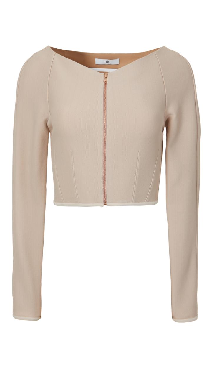 Corset Knit Cropped Zip Up Top