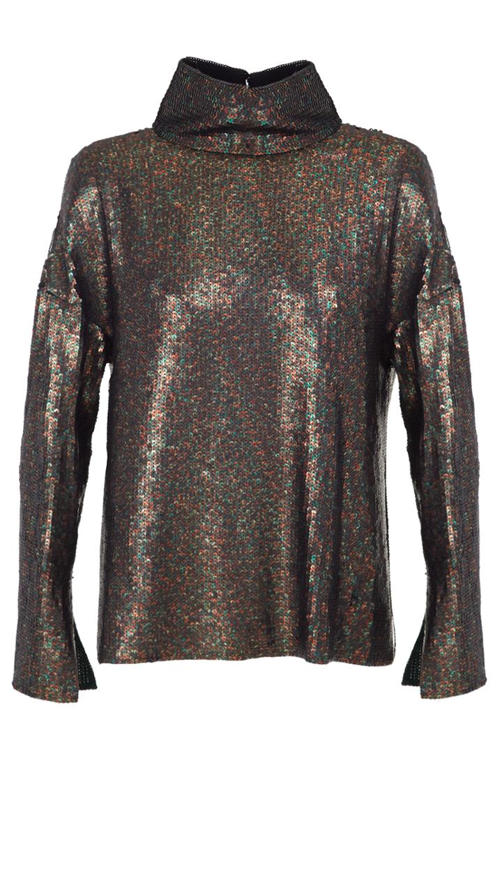 All Over Sequins Funnel Neck Top