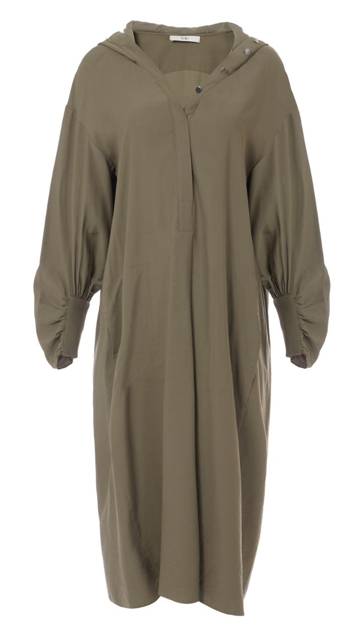 Washed Viscose Twill Hoodie Shirtdress