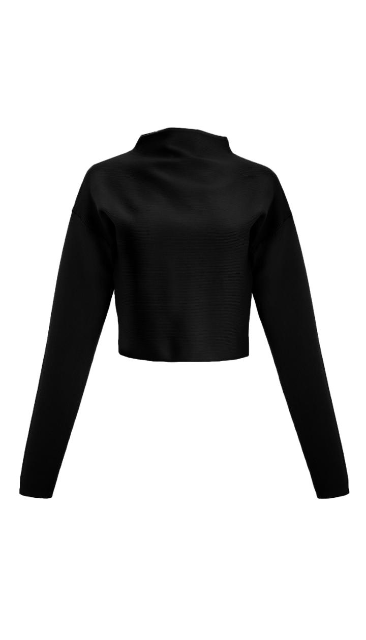 Ribbed Mock Neck Cropped Sweater