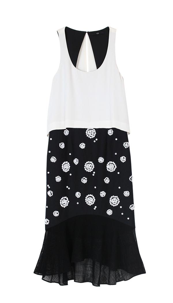 Shell Beading Ruffle Dress