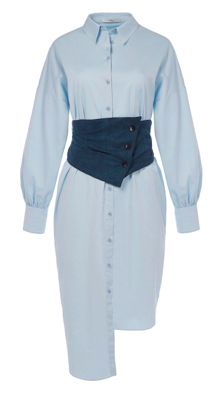 Satin Poplin Shirtdress With Removable Corset