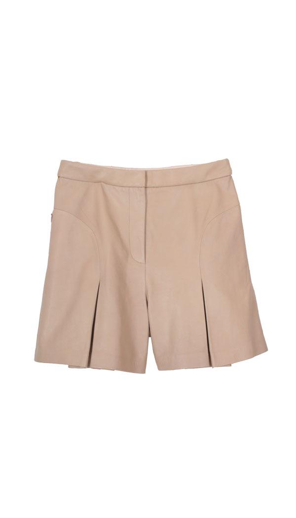 Pleated Leather Shorts