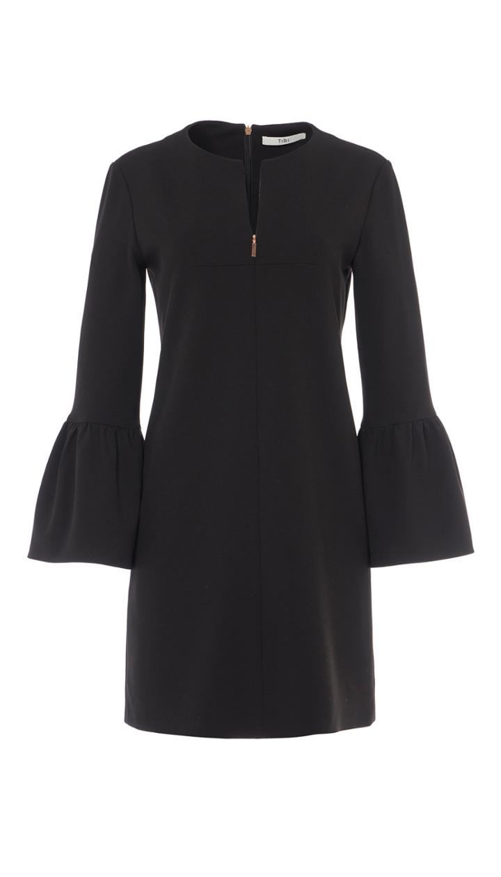 Structured Crepe Ruffle Sleeve Shift Dress