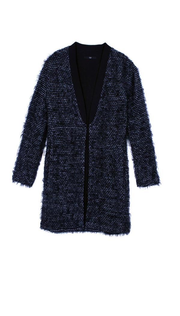 Furry Tweed Cardigan Coat