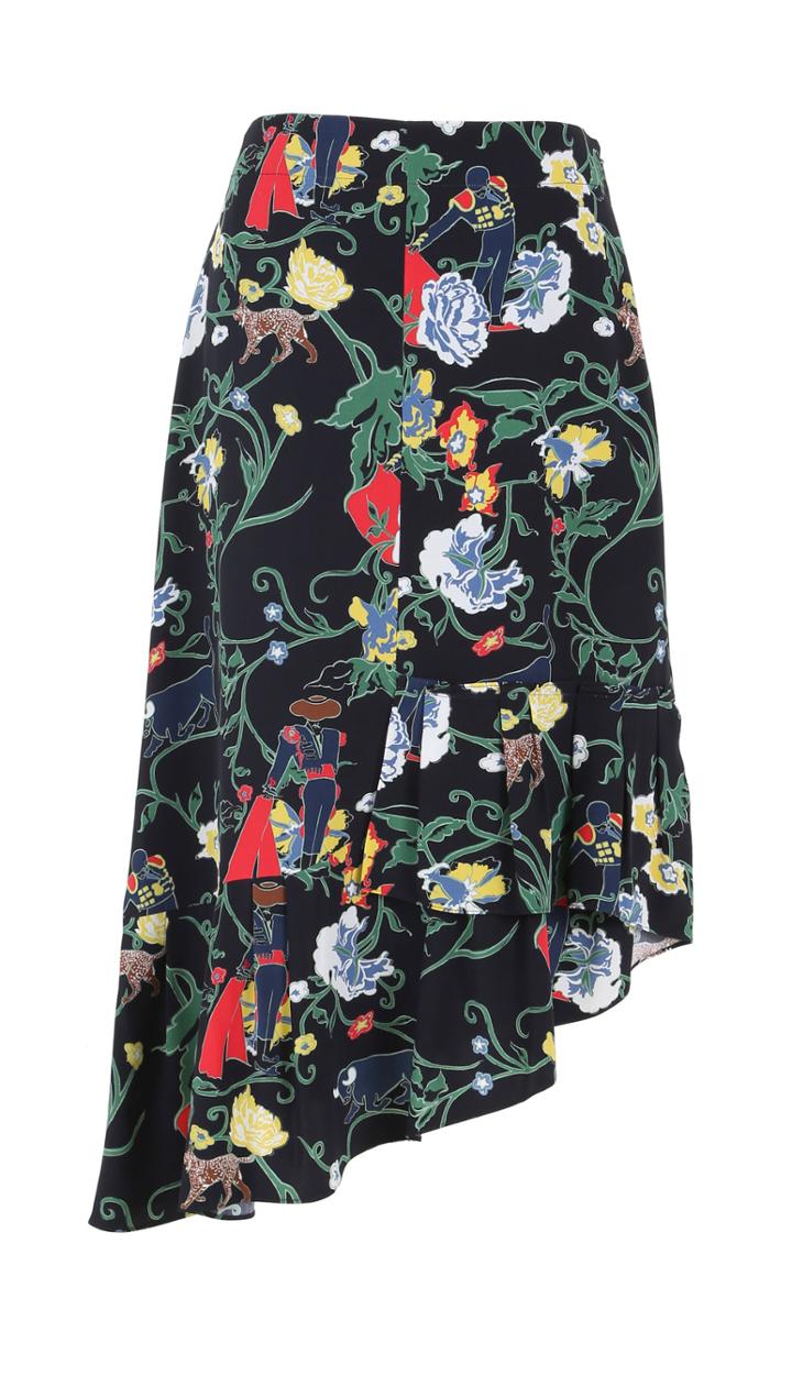 Seville Printed Asymmetrical Ruffle Skirt