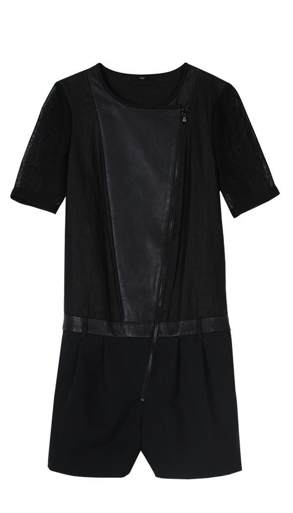Leather & Mesh Combo Jumpsuit