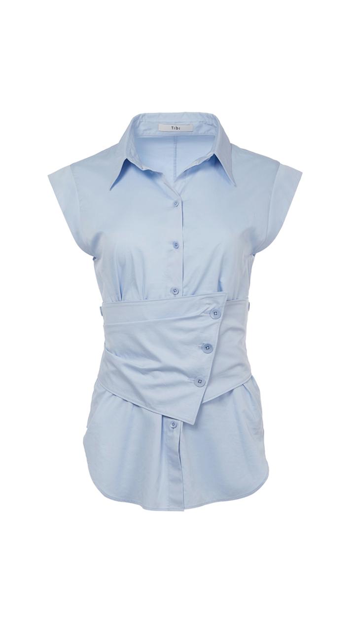 Satin Poplin Sleveless Shirt With Removable Corset