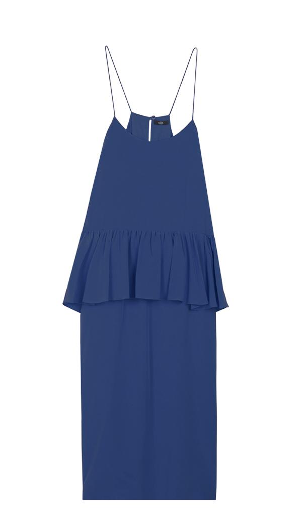 Silk Strappy Ruffle Dress