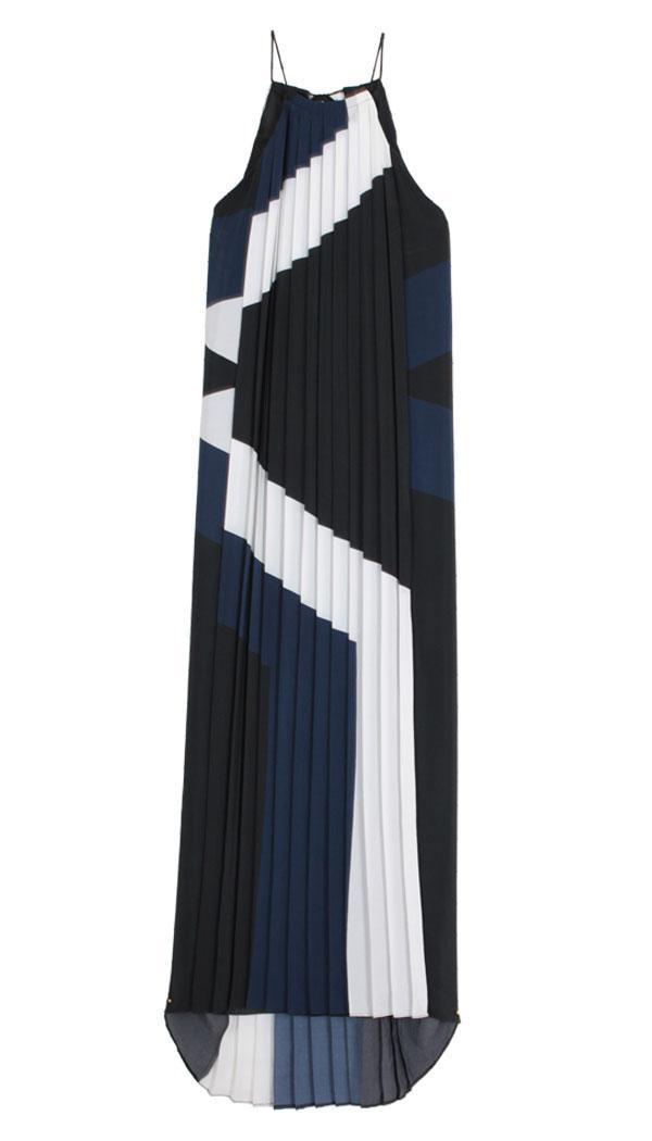 Maritime Border Striped Pleated Long Dress