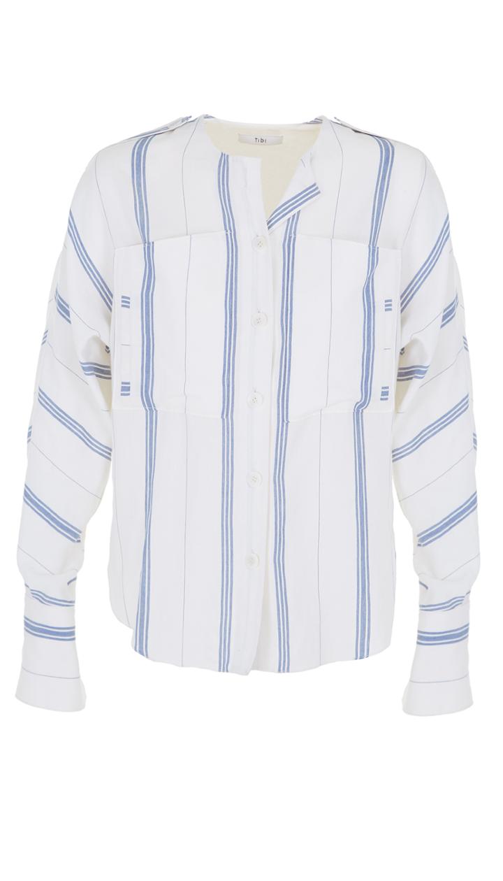 Warren Striped Shirting Dolman Military Blouse