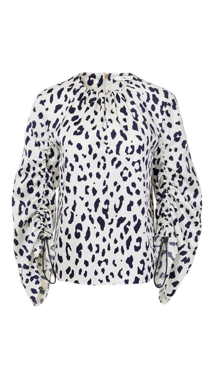 Cheetah On Hammered Satin Sculpted Sleeve Top