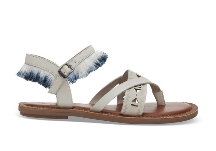 Toms Toms White Asparagus Leather Fringe Women's Lexie Sandals - Size 7.5