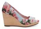 Toms Toms Pink Graphic Floral Print Women's Stella Peep Toe Wedges - Size 9.5