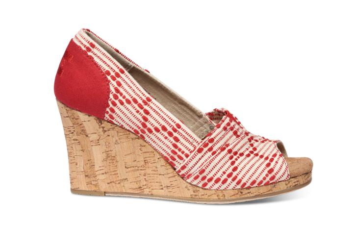 Toms Scarlet Multi Cross Stitch Cork Women's Classic Wedges