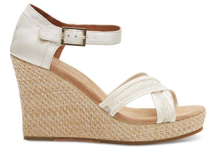 Toms Toms Platinum Grosgrain Lace Women's Strappy Wedges - Size 11