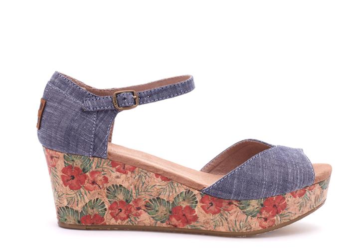 Toms Chambray Women's Floral Cork Platform Wedges