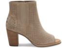 Toms Toms Stucco Suede Perforated Women's Majorca Peep Toe Booties - Size 8