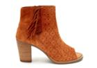 Toms Toms Cinnamon Suede Perforated With Fringe Women's Majorca Peep Toe Booties - Size 6.5